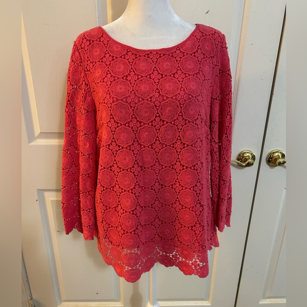 Talbots Cherry pink lace top,  size 14